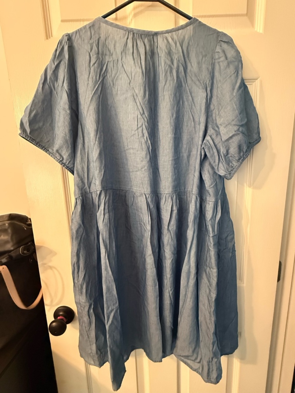 LOFT Chambray Blue Button-Front Peasant Dress - Picture 2 of 3
